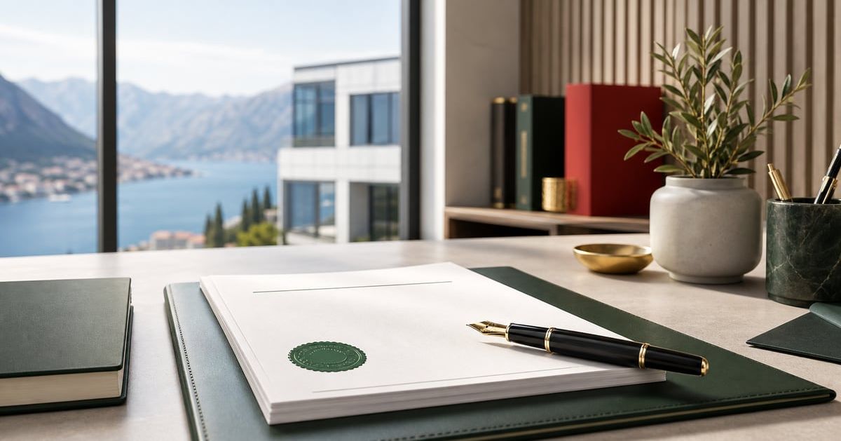 Company registration documents and pen on a desk