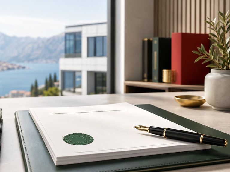 Company registration documents and pen on a desk