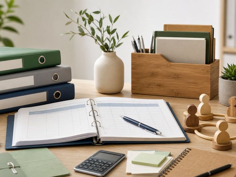 Non-profit financial records and calculator on a desk
